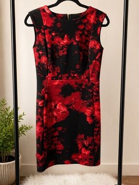 Black & Red Floral Dress | Bold Statement Cocktail / Holiday Dress | Sleeveless
